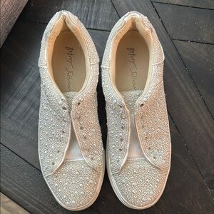 Betsey Johnson Pearl White Rhinestone Sneakers